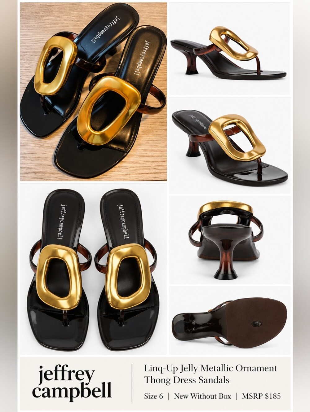 Jeffrey Campbell Linq-Up Jelly Metallic Ornament Thong Sandals